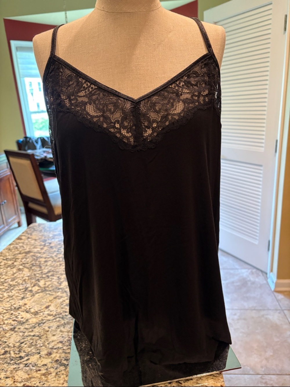 White House Black Market Black Lace-Trim Chemise